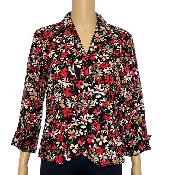 sag harbor Top 10 P  Long Sleeve Floral Red & Black - Picture 1 of 9